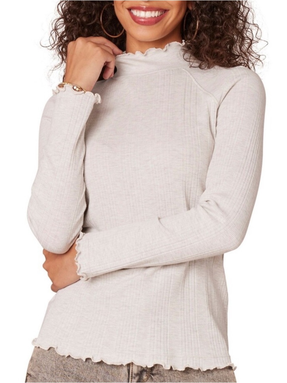Democracy Long Sleeve Ribbed Turtleneck with Lettuce Edge Size Small